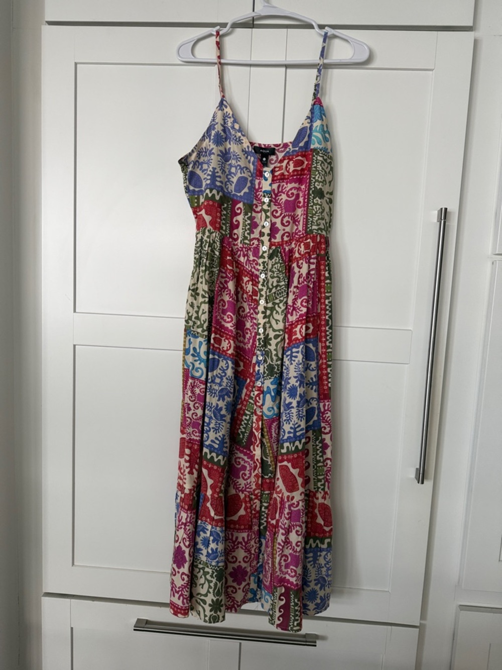 Aqua Multicolor Patchwork Maxi Dress - Red, Blue, Green, Pink